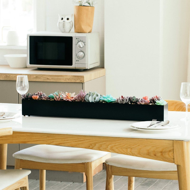 DR&Co Modern Rectangle Planter Box - 32" Metal Planter Ideal for Long Succulent, Rectangular Box for Table or Window Sill, Trough for Indoor Window, Black - Image 5